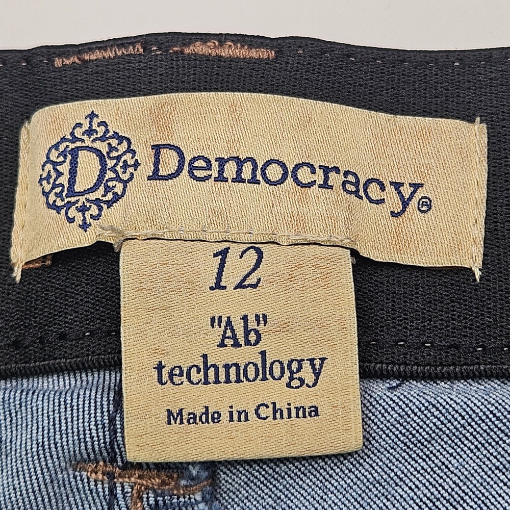 Democracy Jeans Women 12 Blue Ab Technology Bootcut Dark Wash Distressed - Picture 3 of 10